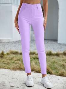 EMERY ROSE 优雅休闲百搭修身高腰黑色梭织女式牛仔裤，四季皆宜 - 紫色 - 查看 6