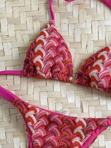 Swim Vcay Women's Jacquard Fabric Halter Bikini Set, Spring/Summer - Multicolor - View 4