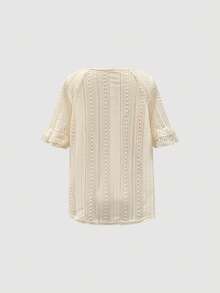 SHEIN Tall Blusa casual de vacaciones con tejido a ganchillo hueco, primavera/verano, serie alta para mujer - Albaricoque - Ver 2