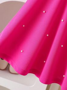 Elladie kids 女童玫红色露背吊带花朵珍珠装饰A字连衣裙，甜美公主风，适合生日派对和夏季穿着 - 玫紅色 - 查看 3