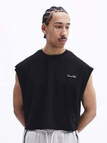 SUMWON 印花图案圆领无袖夏季休闲纯棉男士背心肌肉T恤 Rodeo Drive California - 黑色 - 查看 4
