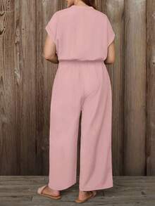 SHEIN LUNE CURVE Bộ áo liền quần mùa hè thời trang thường ngày dành cho nữ cỡ lớn, thích hợp cho kỳ nghỉ. - Hồng - Xem 2