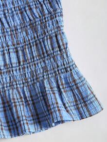 Sweetra Women's New Year Outfit, Summer Clothing, Halloween Costume, Christmas Outfit, Thanksgiving Outfit, New Arrivals, Spring/Summer/Autumn/Winter, Suitable For Party, Commute, Daily, Travel, Vacation, Summer Top, Christmas Sweater, Elegant Party Blouse, Women Beach Outfit, Plaid Top, Cute Sweet Vacation, Waist Ruched Fitted Sleeveless Round Neck Ruffle Hem Top, Blouse - Blue - View 5