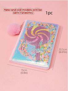 1pc Student A5 Notebook, Cartoon Heart-Shaped Journal, Notebook Gift Box, Pu Notebook, Lollipop Sequined Creative Notebook - Multicolor - View 6
