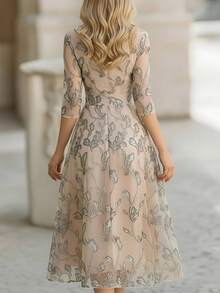 Balvessa Vestido formal largo con estampado de hojas elegante para mujer, primavera/otoño - Multicolor - Ver 2