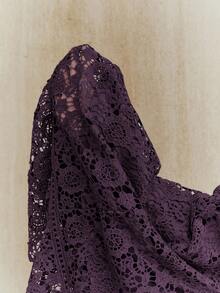 Anewsta 优雅蕾丝拼接紫色短袖花卉拼接连衣裙，适合情人节、婚礼宾客、狂欢节、春夏、新年、派对等场合，优雅女士连衣裙，别致时尚。 - 紫色 - 查看 8