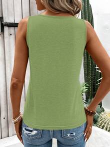 EMERY ROSE 女士纯色环扣休闲百搭背心 女士背心 夏季绿色上衣 女士绿色夏季上衣 休闲背心 女士绿色背心 夏季背心 女士镂空上衣 女士休闲上衣 女士夏季背心 女士服装 女士休闲上衣 优雅 - 綠色 - 查看 2