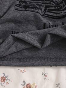 SHEIN 女童印花撞色吊带休闲背心，适合外出、度假和日常穿着 - 深灰色 - 查看 7