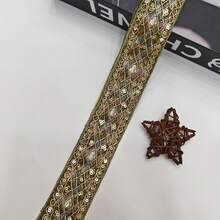2英寸金色丝线刺绣复古丝带花边饰边，适用于装饰服装领口、帽子、包包、连衣裙等。 - 彩色 - 查看 10
