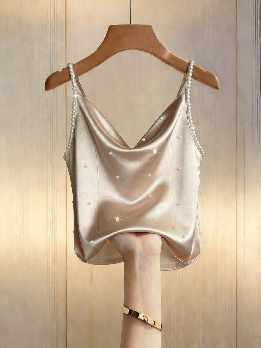 Franclia Women's Hooded Strap Bubble Bead Camisole - Champagne - View 1