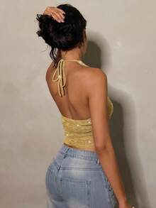 Glamine 性感露背系带吊带背心，夏季女款 - 黃色 - 查看 2