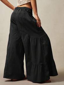 Bohemela 女士纯色阔腿低腰宽松梭织裤 - 黑色 - 查看 6