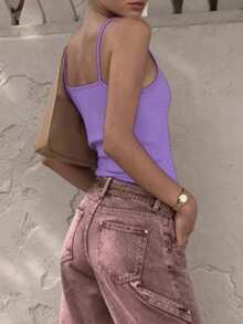 INAWLY Women's Solid Ruched Slim Fit Casual Camisole Tank Top, Summer - Mauve Purple - View 4