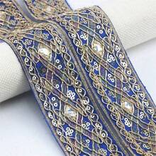 2英寸金色丝线刺绣复古丝带花边饰边，适用于装饰服装领口、帽子、包包、连衣裙等。 - 彩色 - 查看 18