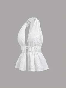 Sweetra 性感V领串珠露背吊带背心，波西米亚风格，适合夏季度假和派对 - 白色 - 查看 5