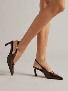 SHUZIA Women's Elegant Stylish Point Toe Sling-Back Stiletto Pumps - Chocolate Brown - View 2