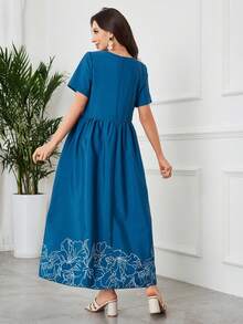 Al Najma Women's Woven One-Shoulder Floral Print Loose Long Dress - Blue - View 2