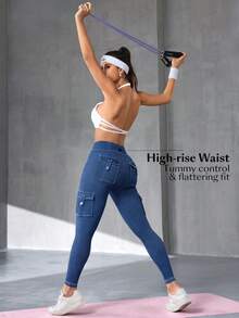 Flexra Women's Casual Pocket Skinny Jeans - Dark Wash - View 4