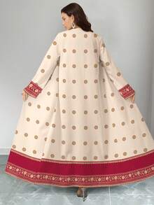 SHEIN Najma 女士花卉图案拼接数码印花优雅圆领长款连衣裙搭配阿巴雅开衫，春夏两件套 - 彩色 - 查看 2