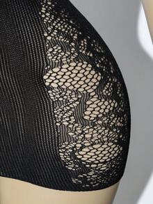 SHEIN DivaQ Women's Sexy Black Jacquard Cap Sleeve Bodycon Dress - Black - View 6