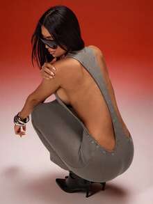 Denimoi Women's Solid Color Backless Sleeveless Dress - Grey - View 1