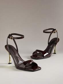 SHUZIA Giày sandal cao gót mũi nhọn thoải mái dành cho nữ, có quai ngang mắt cá chân. - màu nâu - Xem 6