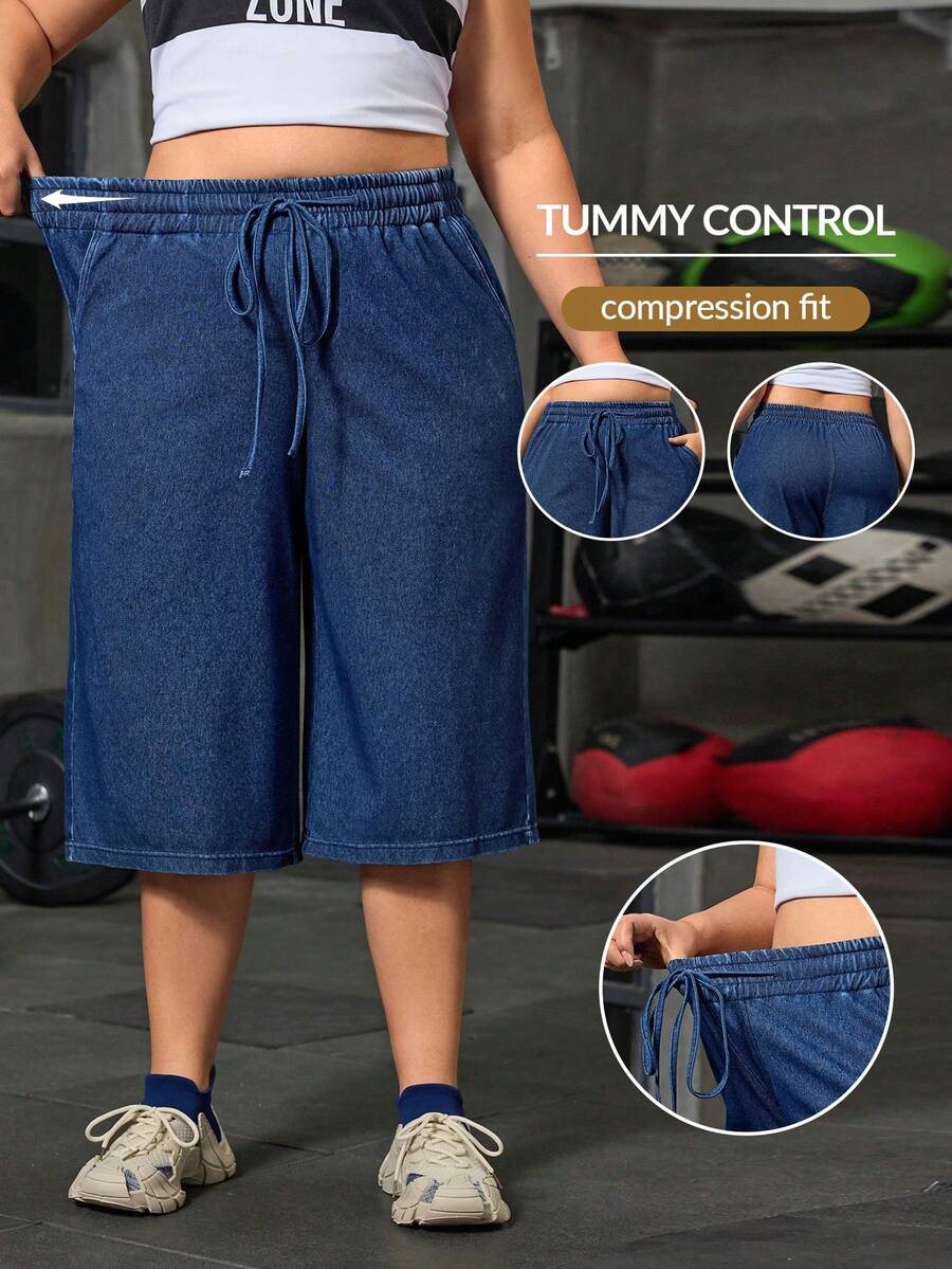 Flexra Jeans casuales holgados de cintura elástica para mujer de talla grande - Azul lavado oscuro - Ver 1