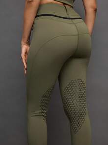 Activina Women's Minimalist Elastic Breathable Slant Pocket Skinny Equestrian Pants - Olive Green - View 3