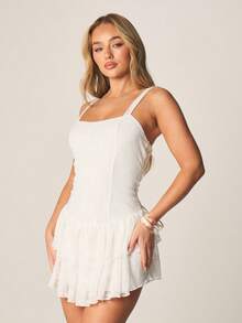 MISSGUIDED Strapless Lace Mini Dress With Tiered Ruffles Square Neckline And Adjustable Straps Perfect For Parties Summer Events - White - View 5