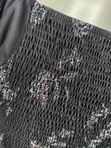 EgrlEra Áo sơ mi nữ cổ rộng, xếp ly, họa tiết hoa tối màu cổ điển - màu đen - Xem 7