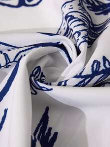 Vesra Women's Fashion Casual Asymmetric Printed Shoulder Top - Blue and White - View 7