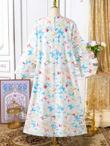 Tween Tween Girls Traditional Middle Eastern Casual Butterfly Decor Collar Elegant Dress - Multicolor - View 2