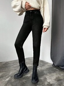 EURMUSE 100% Cotton Women's High Waist Tapered Dark Wash Casual Jeans Petite Wow Dark Twilight Romwe Jeans Pants Jean High Waisted Jeans Black Denim Jeans - Black - View 5