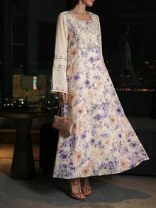 Al Najma Elegant Sleeveless Dress With Printed Fabric And Sequins Decoration, Suitable For Spring/Summer - Multicolor - View 9