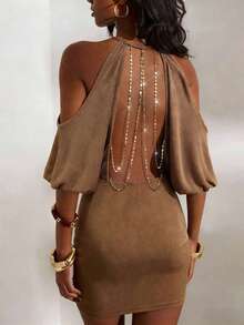 Zyxie Women's Sexy Backless Mini Dress, Summer - Brown - View 2