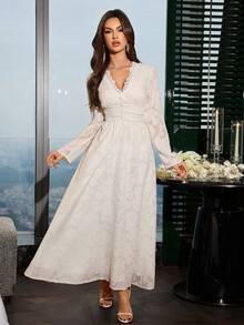 Modelyn Waist-Cinched Flared Hem Sexy & Elegant Women Long Dress - Apricot - View 7