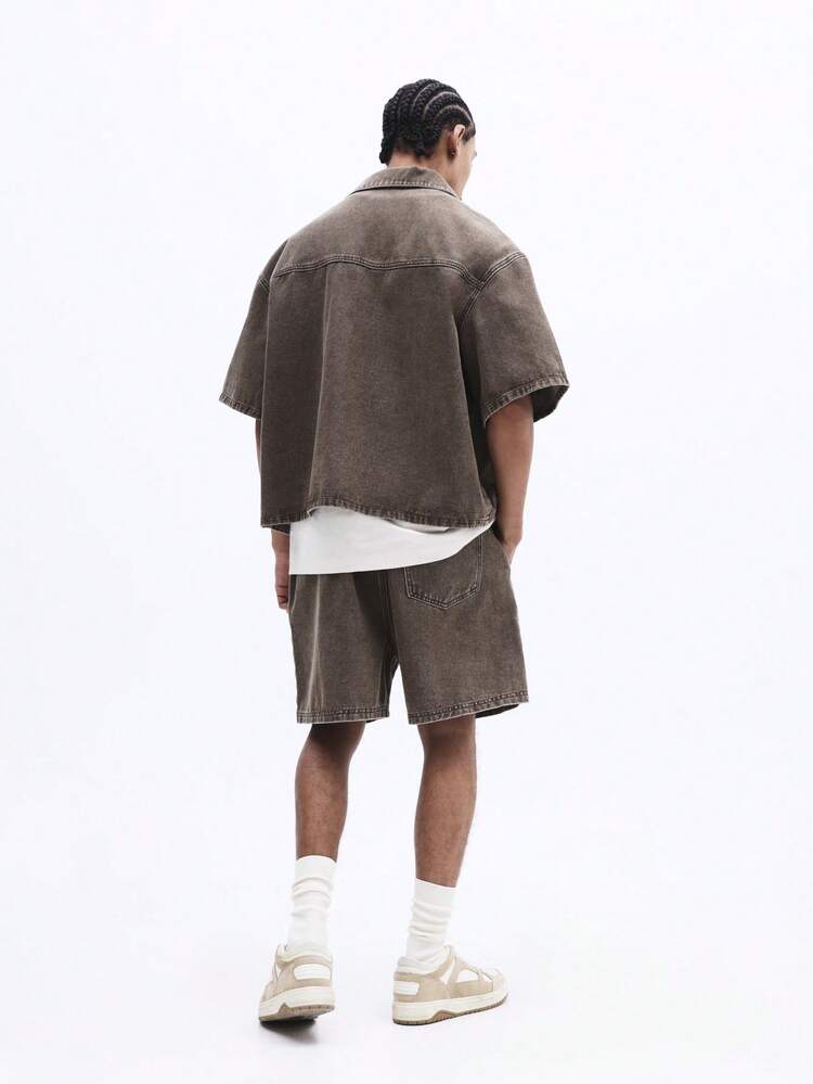 Oversized Denim Shirt And Shorts Set