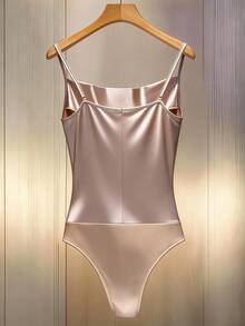 Franclia Traje de baño de una pieza con detalles de rosa en camisola de flores 3D de moda de verano para mujer, traje de baño beige, body de satén para mujer - Caqui - Ver 2