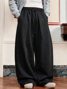 SWAVVY Men's Casual Loose Fit Sweatpants, Black, Elastic Waist With Pockets, Spring/Autumn - Black - View 4