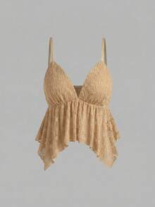 Glamine Áo hai dây ren trắng vạt lệch cho nữ mùa hè - Màu Khaki - Xem 3