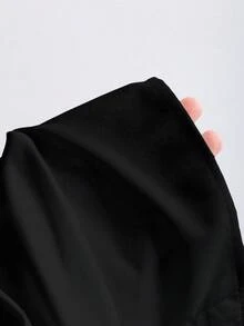 Sweetra 法式系带收腰设计通勤长袖衬衫，女士秋季款 - 黑色 - 查看 3