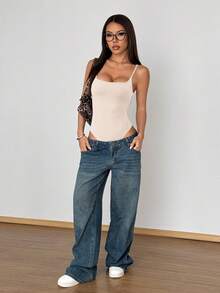 FavEase Women's Fashionable Minimalist Low Neck Solid Color Casual Bodysuit, Suitable For Spring/Summer, European And American Style - Apricot - View 6