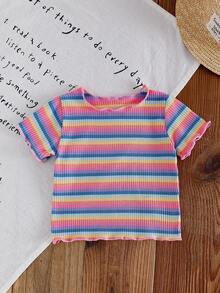 SHEIN 5pcs/Set Infant Girls' Fashion Frill Trim Tops, Spring/Summer - Multicolor - View 5