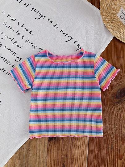 SHEIN 5pcs/Set Baby Girls' Fashion Frill Trim Tops, Spring/Summer