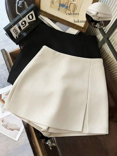 Franclia Fashionable Casual Commuter Versatile Textured Soft Fabric High Waist Slit Gray Women Shorts/Skirt/Culottes/Hot Pants, Spring/Autumn