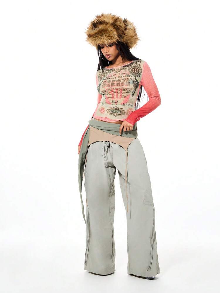 SUMWON WOMEN Asymmetric Wide Leg Cargo Pants With Tie Waist