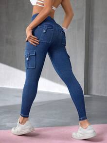 Flexra Women's Casual Pocket Skinny Jeans - Dark Wash - View 9