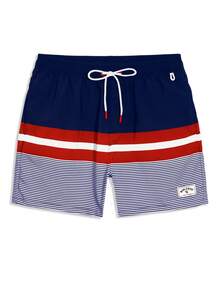 Manfinity Swimmode Men Loose Striped Beach Shorts In Vacation Style Milk Silk Lining - Red and White - View 4