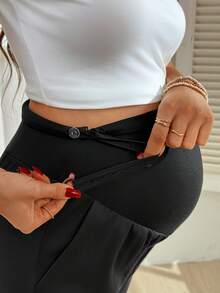 SHEIN 女士超柔软亲肤高弹休闲孕妇裤 - 黑色 - 查看 7