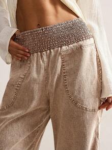 Bohemela Women's Casual Solid Color Woven Loose Low Waist Pants, Autumn/Winter Boho Style - Khaki - View 5